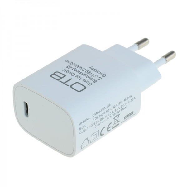 Chargeur USB-C avec USB Power Delivery USB-PD - 20W -  blanc